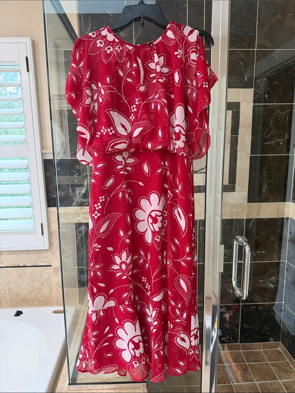Ann Taylor Factory Red Floral Midi Dress with White Print